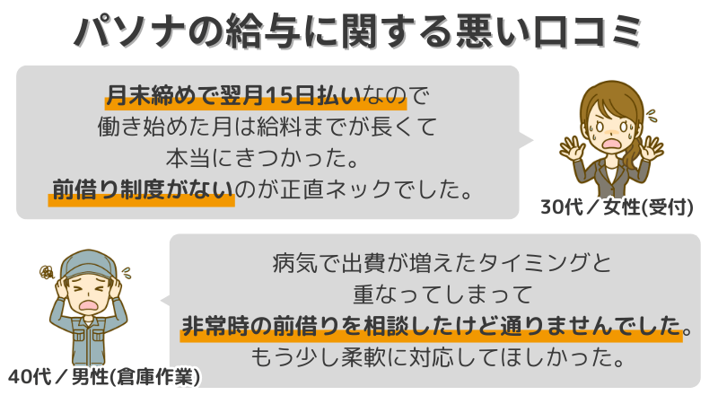 パソナの給与面に不満を感じた利用者の口コミ例