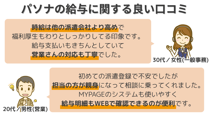 パソナの給与支払いに満足している利用者の口コミ例